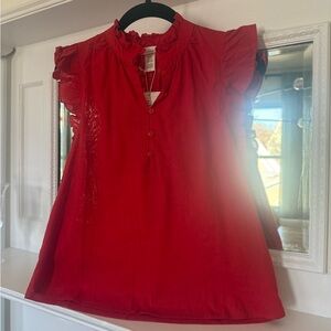 Red linen blend blouse